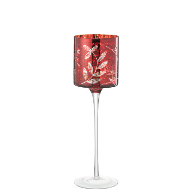 J-Line t-lichthouder op voet blaadjes glas /antiek goud large 9x9x30cm 3013897 large