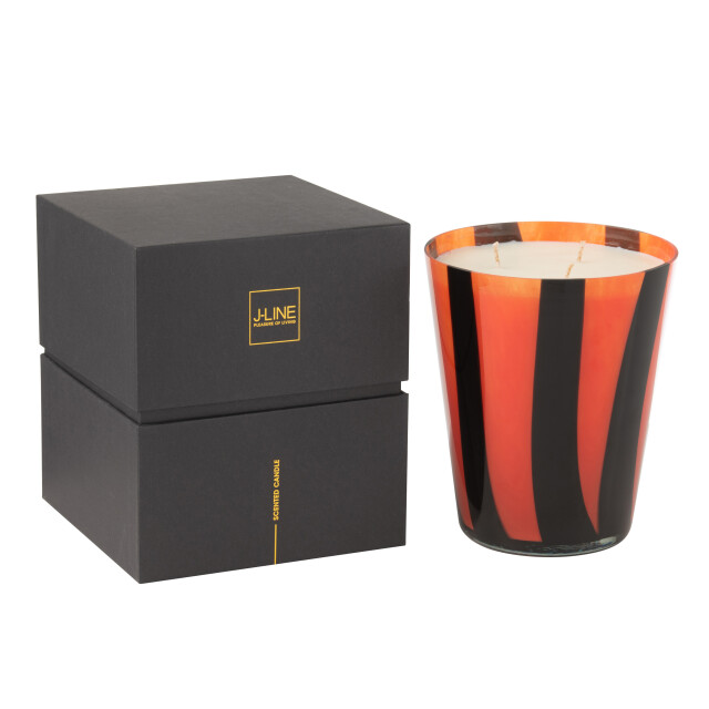 J-Line geurkaars noa strepen oranje large-95u 17.5x17.5x20cm 3015419 large