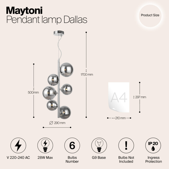 Maytoni hanglamp dallas chroom Ø29 2994631 large