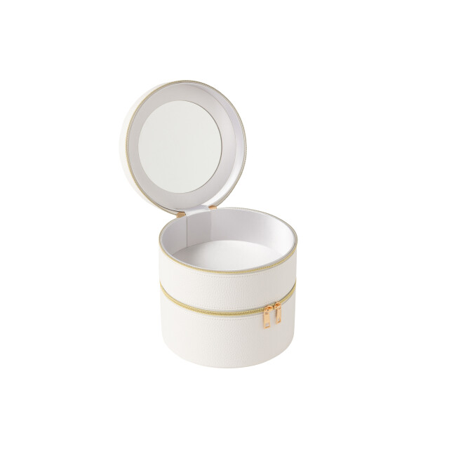 J-Line cosmetica doos rond+spiegel kunstleder 19.5x19.5x19.5cm 3009758 large