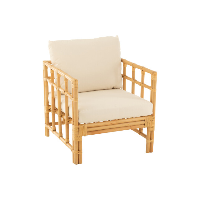 J-Line armstoel elise+kussen rotan/textiel naturel/wit 67x73x64cm 3002213 large