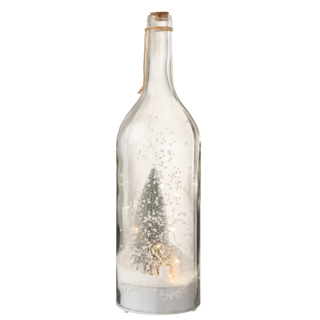 J-Line fles deco kerst sneeuw led glitter zilver 12.5x12.5x44.5cm 3003252 large