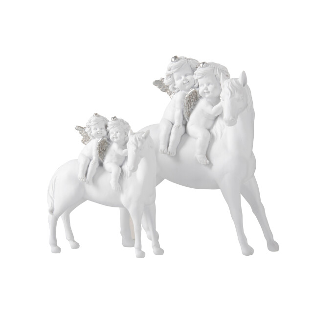 J-Line paard met 2 engelen poly wit/zilver large 19x7x24cm 3011250 large