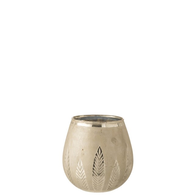 J-Line theelichthouder blad rond glas zilver medium 18.5x18.5x18.5cm 3013906 large