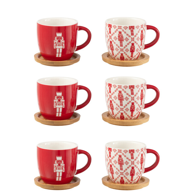 J-Line doos 6 koffietassen + schotels bambou notenkraker cadeaudoos keramiek 3015466 large