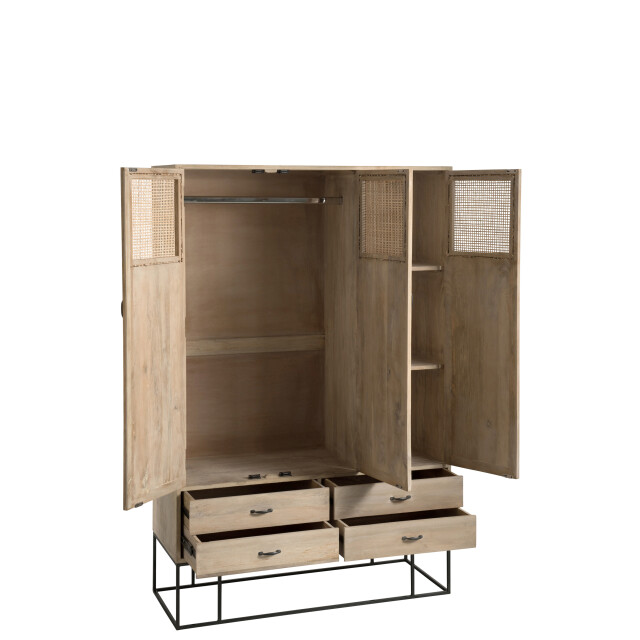 J-Line kast 3deuren+4laden geweven riet mangohout 115x45x175.5cm 3003523 large