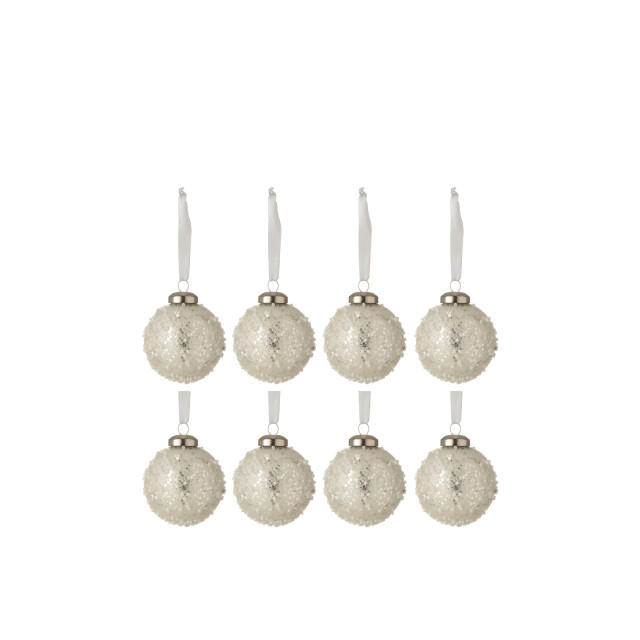 J-Line doos van 8 kerstballen parel glas wit/zilver small 6x6x6cm 3010482 large