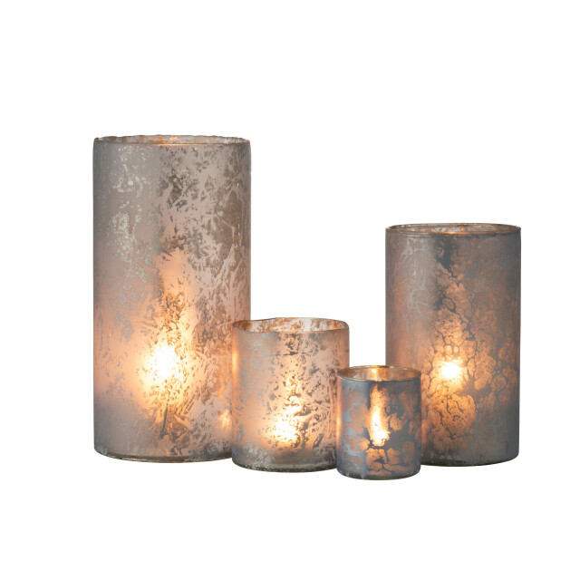 J-Line theelichthouder rond glas sneeuw extralarge 17.5x17.5x35cm 3013910 large