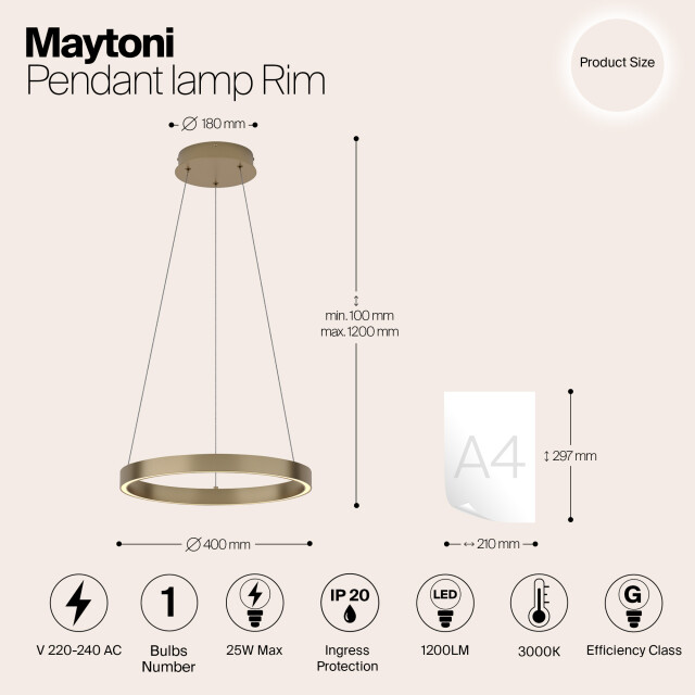 Maytoni hanglamp rim messing Ø40 2994483 large