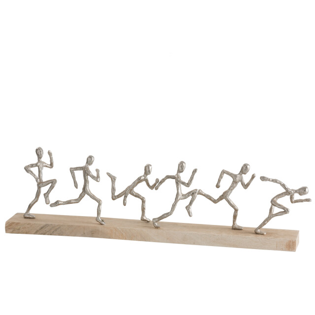 J-Line figuur 6lopers aluminium/hout zilver/ 67x9x20cm 3010811 large