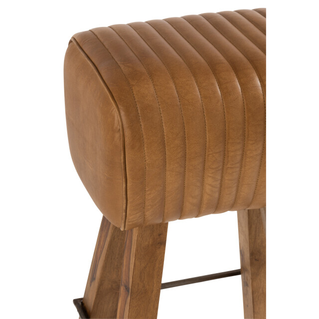J-Line kruk gym leder/mango hout camel/naturel 43x37x75cm 3002823 large