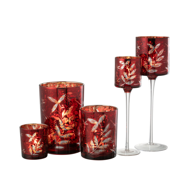 J-Line t-lichthouder op voet blaadjes glas /antiek goud large 9x9x30cm 3013897 large