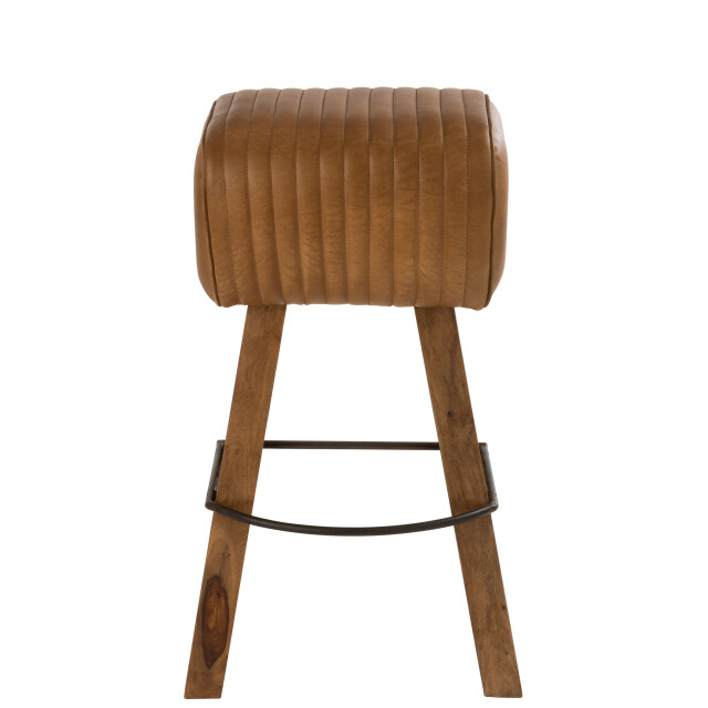 J-Line kruk gym leder/mango hout camel/naturel 43x37x75cm 3002823 large