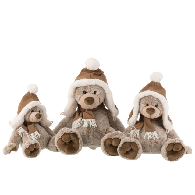 J-Line bear+hat plush polyester brown large 43x30x43cm 3010134 large