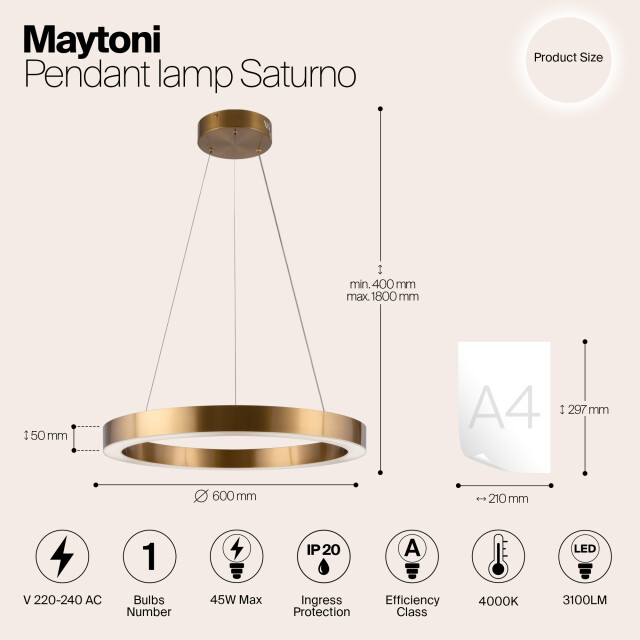 Maytoni hanglamp saturno messing Ø60 2994429 large