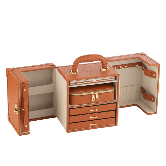 J-Line juwelenkoffer met handvat kunstleder cognac 29.5x18.5x22cm 3009793 large