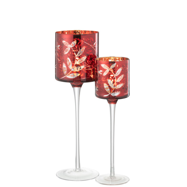 J-Line t-lichthouder op voet blaadjes glas /antiek goud large 9x9x30cm 3013897 large