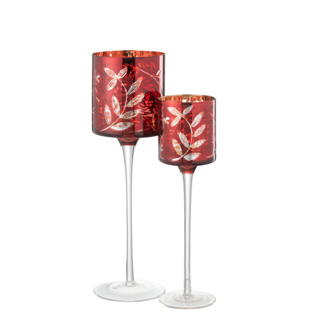 J-Line t-lichthouder op voet blaadjes glas /antiek goud large 9x9x30cm 3013897 large