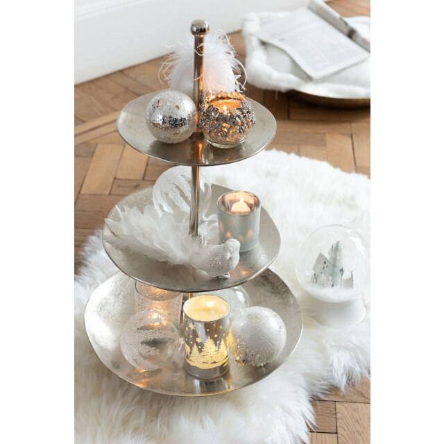 J-Line doos van 6 kerstbal pearl glas antiek zilver/ small - 3010634 large