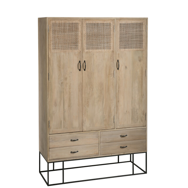 J-Line kast 3deuren+4laden geweven riet mangohout 115x45x175.5cm 3003523 large