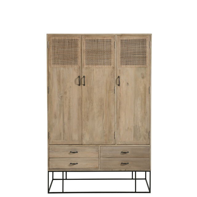 J-Line kast 3deuren+4laden geweven riet mangohout 115x45x175.5cm 3003523 large