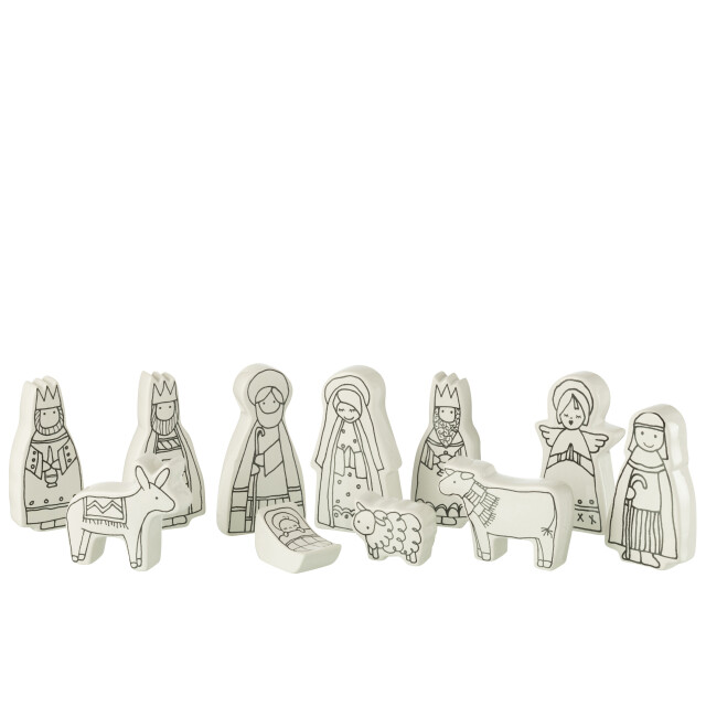 J-Line kerststal 11delig dolomite /zwart large 7.5x3x14cm 3015478 large