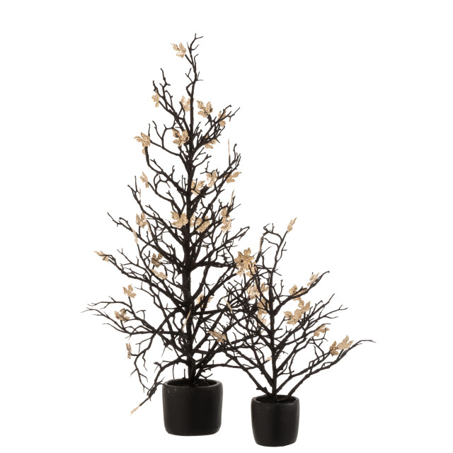 J-Line boom kaal+bladeren in pot glitter plastiek /goud large 8x8x71cm 3002979 large