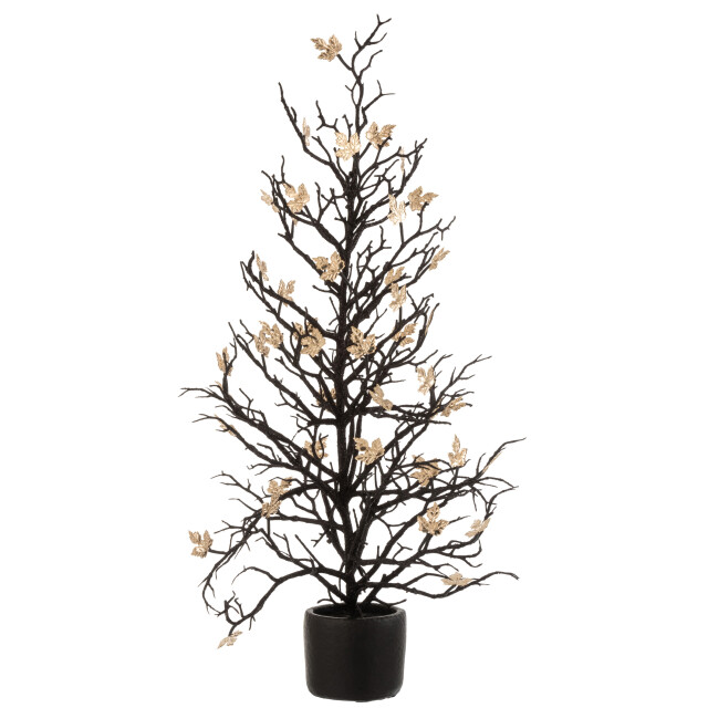 J-Line boom kaal+bladeren in pot glitter plastiek /goud large 8x8x71cm 3002979 large