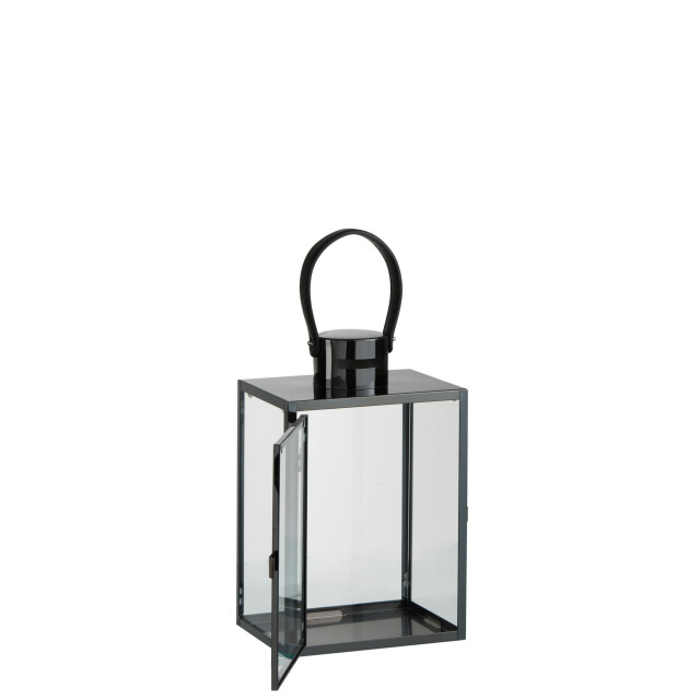 J-Line lantaarn rechth metaal/glas zwart 20x15.5x44cm 3003372 large