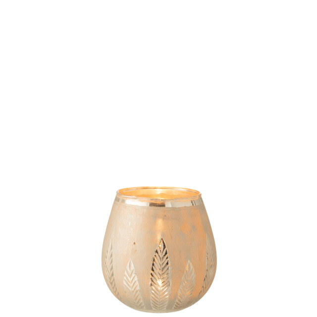 J-Line theelichthouder blad rond glas zilver medium 18.5x18.5x18.5cm 3013906 large
