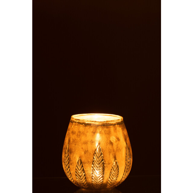 J-Line theelichthouder blad rond glas zilver medium 18.5x18.5x18.5cm 3013906 large
