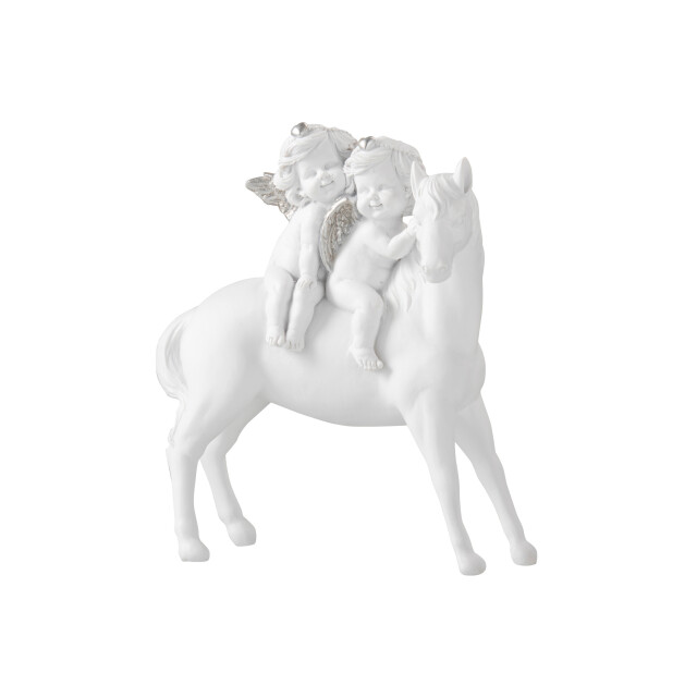 J-Line paard met 2 engelen poly wit/zilver large 19x7x24cm 3011250 large