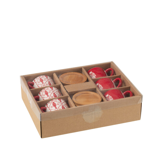 J-Line doos 6 koffietassen + schotels bambou notenkraker cadeaudoos keramiek 3015466 large