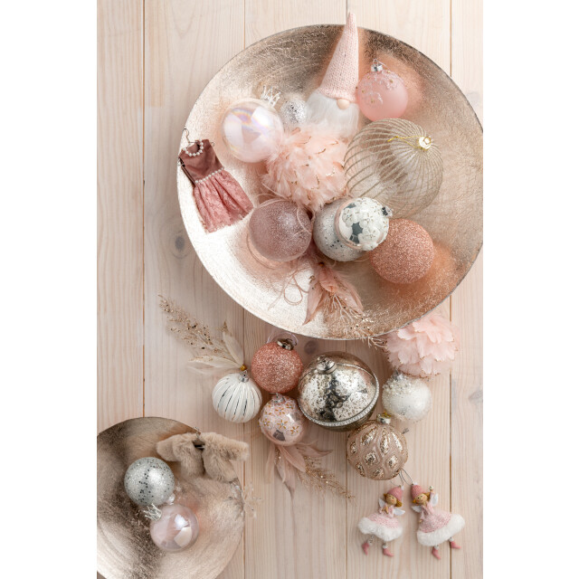 J-Line doos van 6 kerstballen bloemen glas blinkend zilver small 8x8x8cm 3006172 large