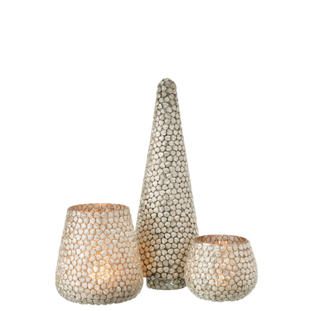 J-Line boom blad glas zilver 14x14x40cm 3003681 large