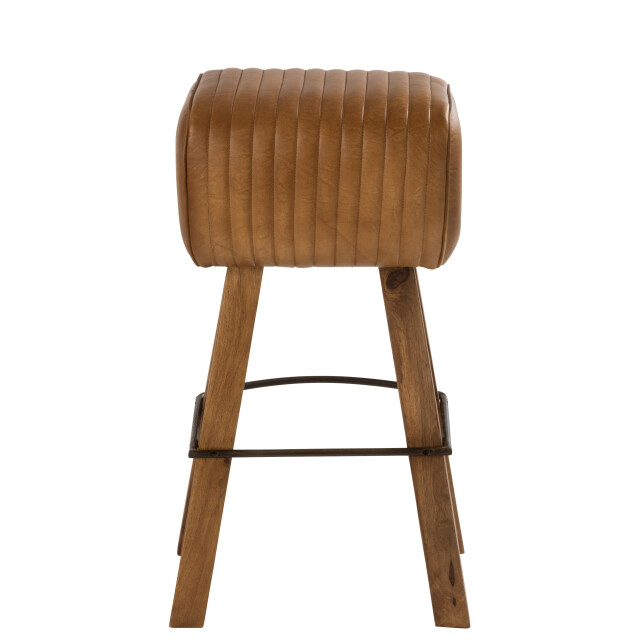 J-Line kruk gym leder/mango hout camel/naturel 43x37x75cm 3002823 large