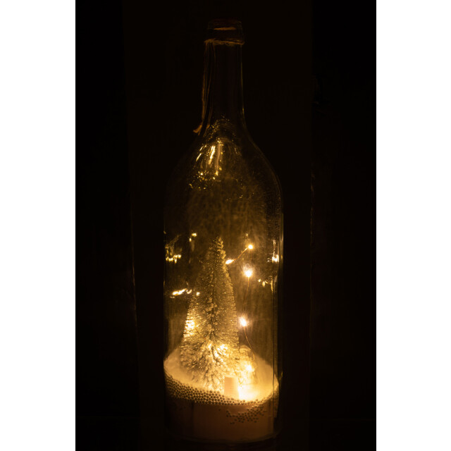 J-Line fles deco kerst sneeuw led glitter zilver 12.5x12.5x44.5cm 3003252 large