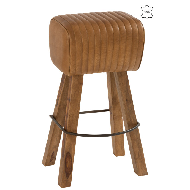 J-Line kruk gym leder/mango hout camel/naturel 43x37x75cm 3002823 large