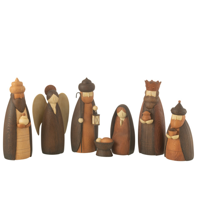 J-Line kerststal 7delig resine bruin 73x8.5x28cm 3015476 large