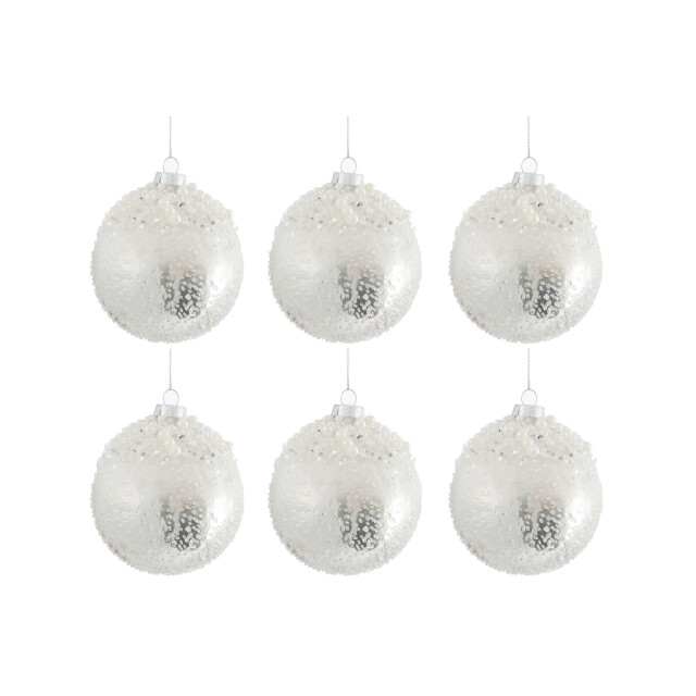J-Line doos van 6 kerstbal pearl glas antiek zilver/ small - 3010634 large