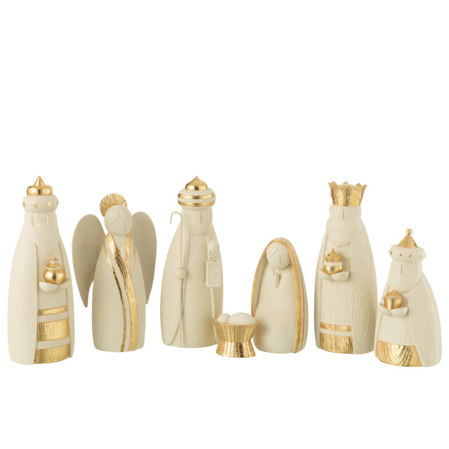 J-Line kerststal 7delig resine wit/goud 73x8.5x28cm 3015475 large