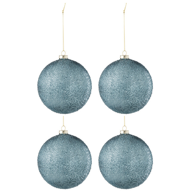 J-Line doos van 4 kerstbal parels glas blauw large 12x12x12cm 3008876 large