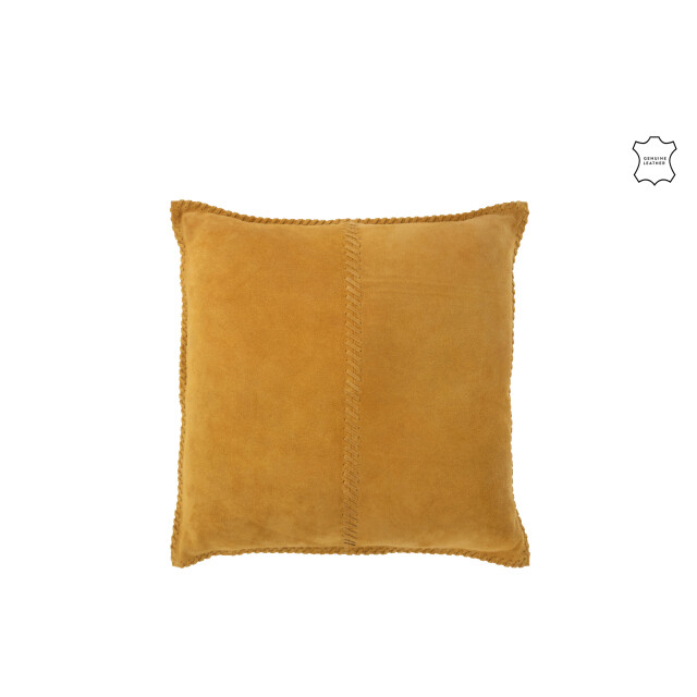 J-Line kussen midden lijn leder mosterd 45x45x8cm 3001709 large
