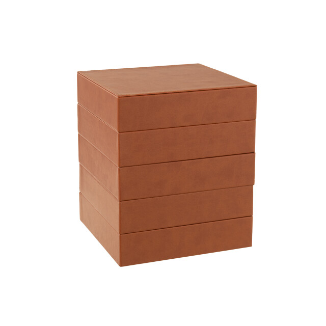 J-Line juwelendoos 4 delen kunstleder cognac 19.3x19.3x22.8cm 3008843 large