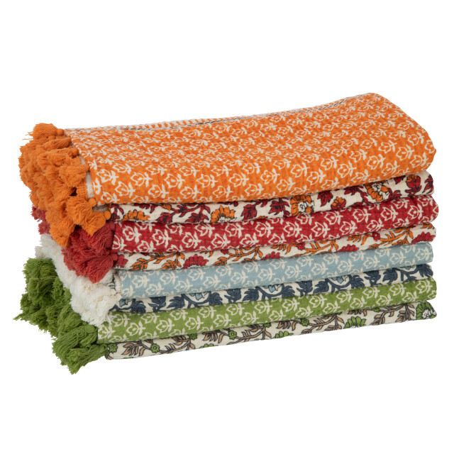 J-Line plaid/strand mat bloemen katoen 130x180x1cm 3002111 large