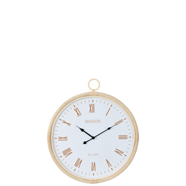 J-Line wandklok kyr rotan/mdf natuur/wit medium 55.5x4.5x64cm 3009231 large