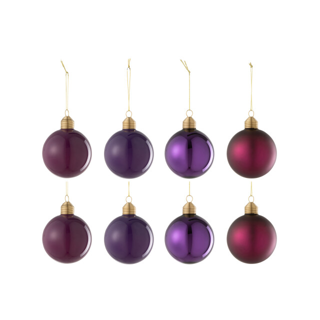 J-Line doos van 8 kerstbal 2+2+2+2 glas mat/blinkend mauve 8x8x8cm 3008874 large