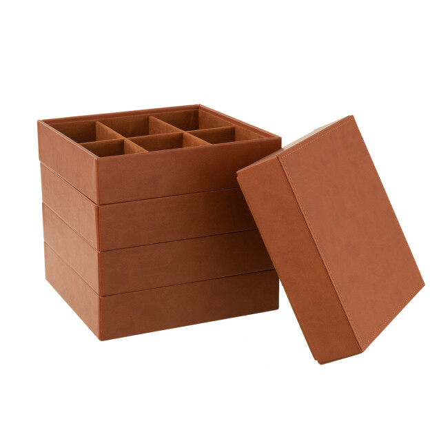 J-Line juwelendoos 4 delen kunstleder cognac 19.3x19.3x22.8cm 3008843 large