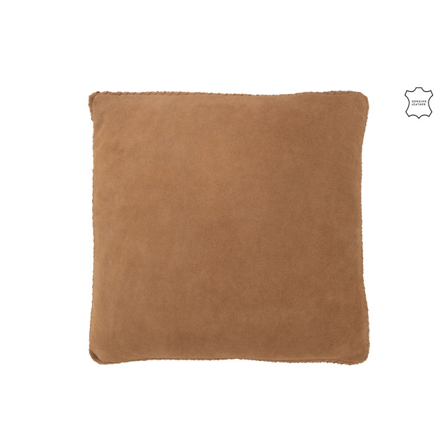 J-Line kussen geweefd leder camel 45x45x7cm 3001698 large