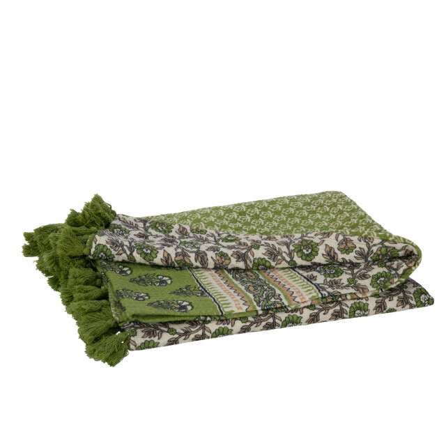 J-Line plaid/strand mat bloemen katoen 130x180x1cm 3002111 large